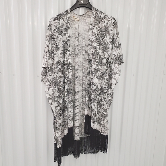 Janice Tropical Floral Cover Up with Fringe - Picture 1 of 10